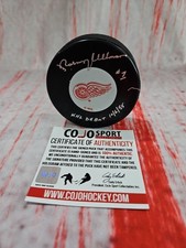 Norm Ullman Signed Red Wings Logo Hockey Puck NHL Debut 10/6/55 w/COJO COA