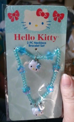 Vintage 2008 Y2K Hello Kitty 2 Piece Necklace And Bracelet Set Blue Sanrio New