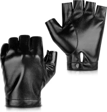 Accmor Fingerless PU Faux Leather Gloves, Driving Gloves Medium-17cm, Black 