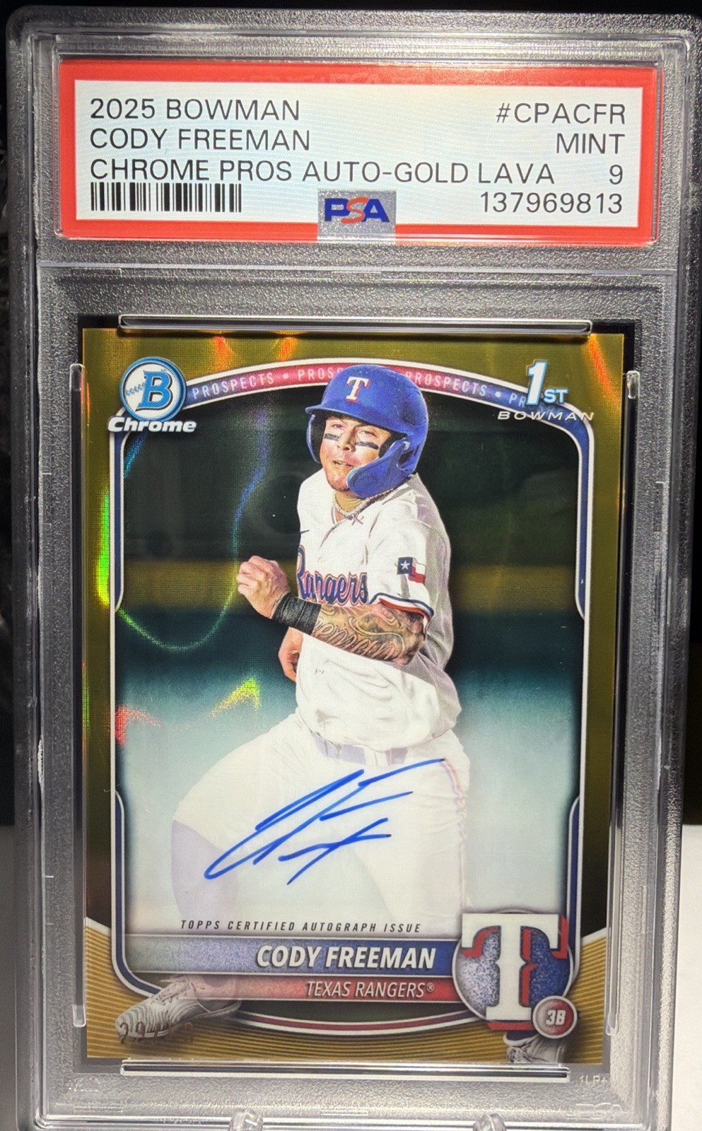 2025 Bowman Chrome Prospect 1st Auto Cody Freeman /50 Gold Lava Refractor CPA-CF