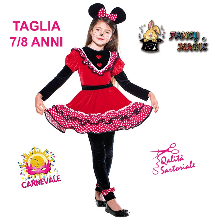 Costume Minnie Mouse Per Ragazze E Donna, Taglia Unica, Con Tutù Rosso A Pois, Cerchietto, Guanti E Naso