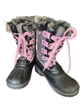 Quest Girls Boots, Size 2, Black/ Pink, Tie, Fur Top