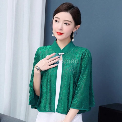 Women Lace Shawl Cape Wraps Loose Sheer Shrug Open Front Cape Cover Up Top - Picture 6 of 20