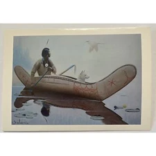 Leaning Tree Blank Note Card 125-EFT7245 Solitude Indian Dog Canoe Bird