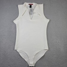 BKE Red Women Large Cream Ivory Sleeveless Cut Out Bodysuit Top V-Neck 2 Clasp