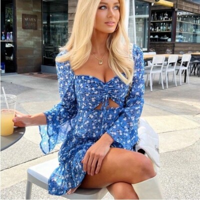 Majorelle MEDIUM Ailish blue floral long sleeve mini dress