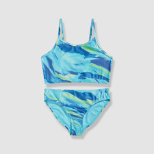 ID Ideology Kid's Girl's Blue Brushstroke Swim Set Swimwear Size M