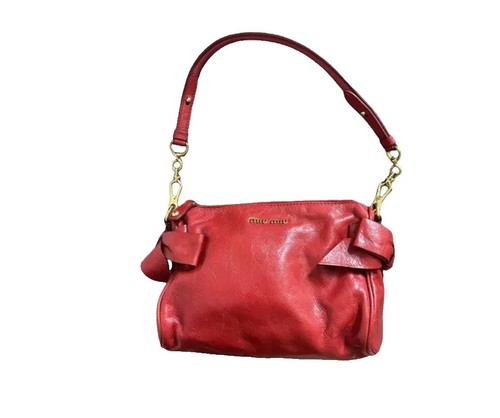 Miu Miu Vitello Shine Bow Top Handle Bag Pink 8.6*9.8*5.9 inch | eBay