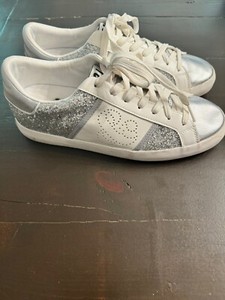 Sneaker Shoes Sam & Libby Alina Silver Glitter Soft Sport Walking Lace Up Size 8