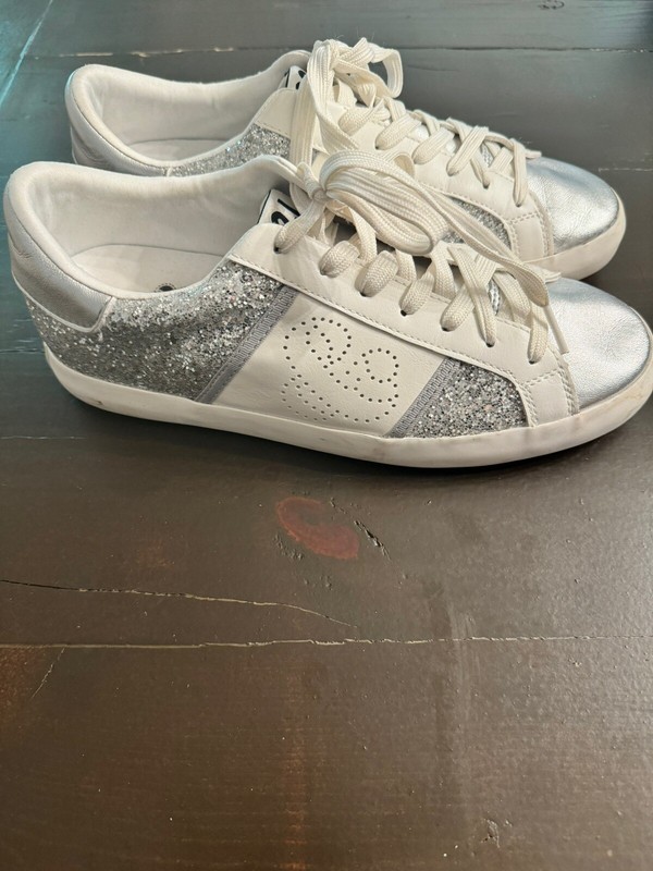 Sneaker Shoes Sam & Libby Alina Silver Glitter Soft Sport Walking Lace Up Size 8