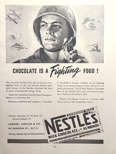 Nestlé Chocolate Bar Fighting Food WWII Lawrence Wilbur Vintage Print Ad 1943