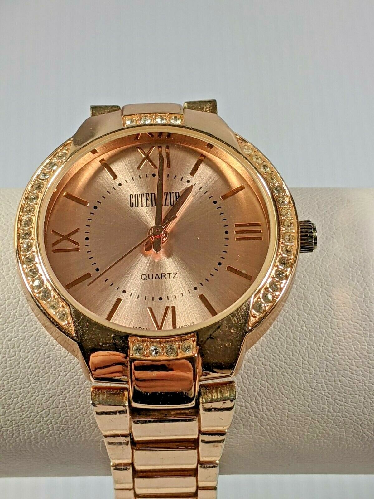 Cote D Azur Rose Gold Tone Crystal Rose Gold Tone Bracelet Watch 6 Inch