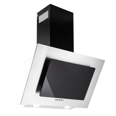 PKM Dunstabzugshaube Silber Schwarz 60cm Glasschirm Schräghaube Abluft Wandhaube