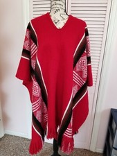 Vintage Fringed Over The Head Poncho Wool Blend Boho Hippie