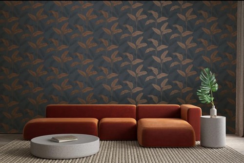 Job lot of 6 rolls x Amara Palm Leaf Navy/Copper wallpaper Rasch 283463 - Picture 3 of 4