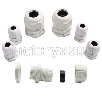 10PCS Waterproof Connector Wire Cable Gland White Nylon PG7-PG36 Dia 3-33mm IP68