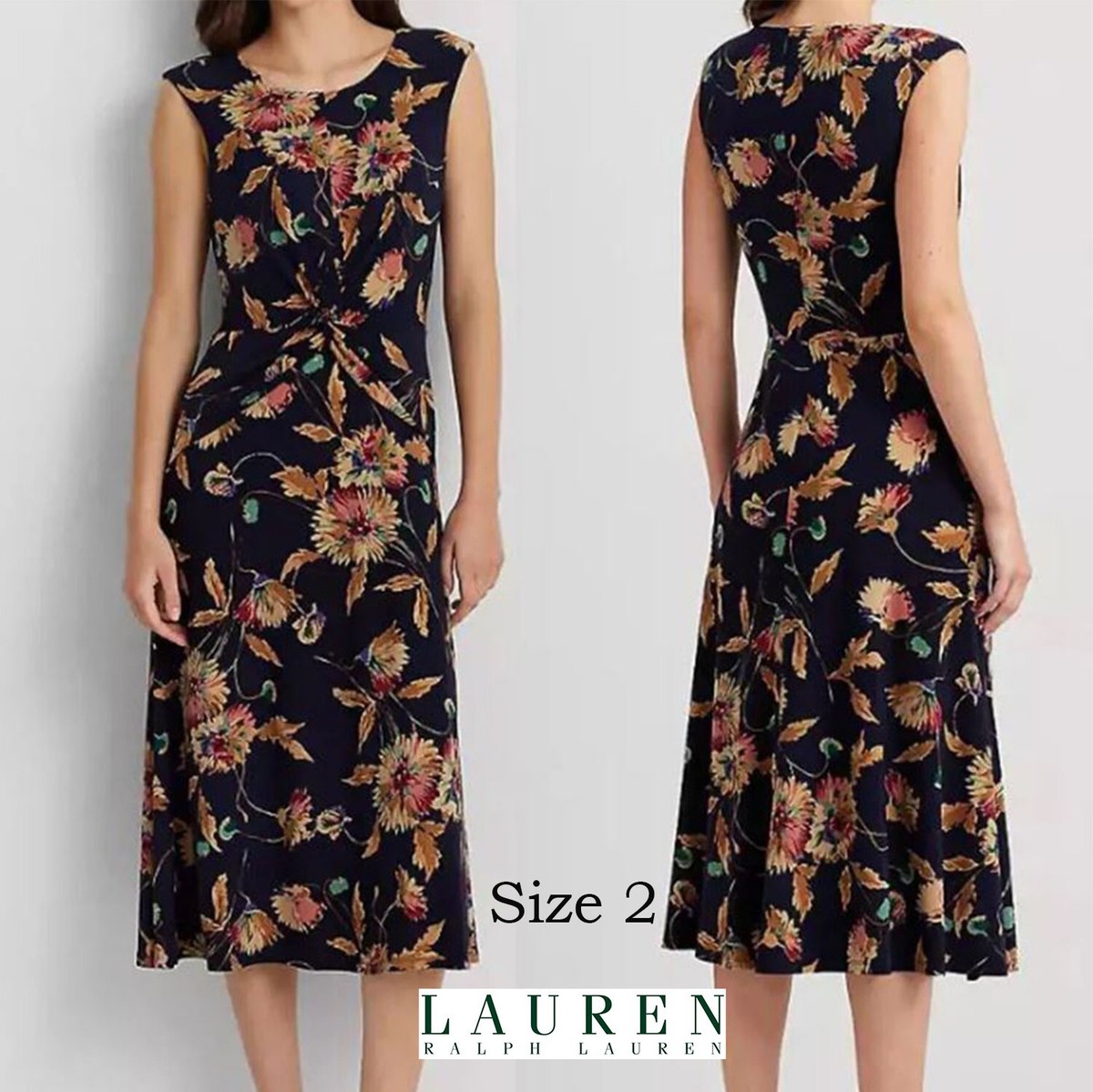 Ralph Lauren Floral Twist Front Navy Jersey Dress NWT Size2 Ralph Lauren Floral Twist Front Navy Jersey Dress NWT Size2