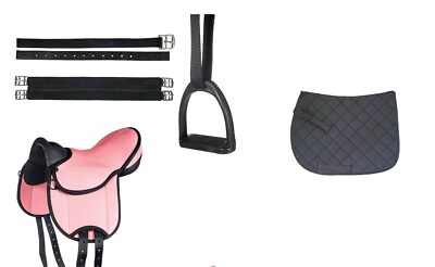 Sattelset ''Little Star'' pink/schwarz  10 Zoll für Shetty Holzpferd  Komplett NEU
