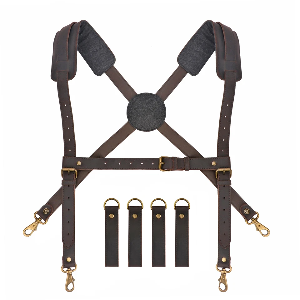 TOURBON Leather Logging Belt Kits Felling Tools Carry Suspenders Adjustable Gift - Image 3 of 4