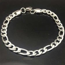 10pcs Wholesale 6MM Men's Stainless Steel Figaro Chain Link Bracelet Mens Gift 