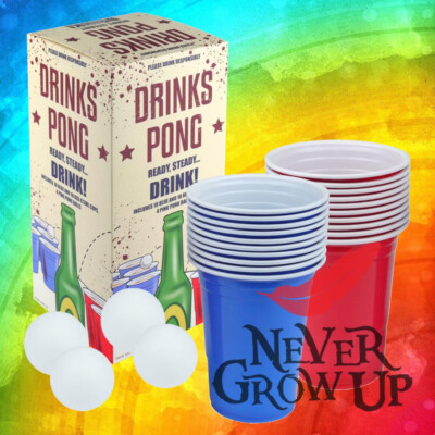 24-teiliges Beer Pong Spiel Set 4 Bälle, 10 rote & 10 blaue Becher WIEDERVERWENDBARES Spiel