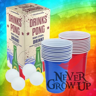 HENBRANDT 24pc Beer Pong Game Set 4 Balls, 10 Red & 10 Blue Cups Game For Stag & Hen Party
