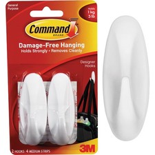 Command Medium Designer Hooks, White, 2 Hooks, 4 Strips 17081B-ES-2PK Command 2.71 per strip
