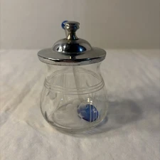 Vtg. Etched Glass Lidded Salt Cellar Condiment Jar Glass Spoon