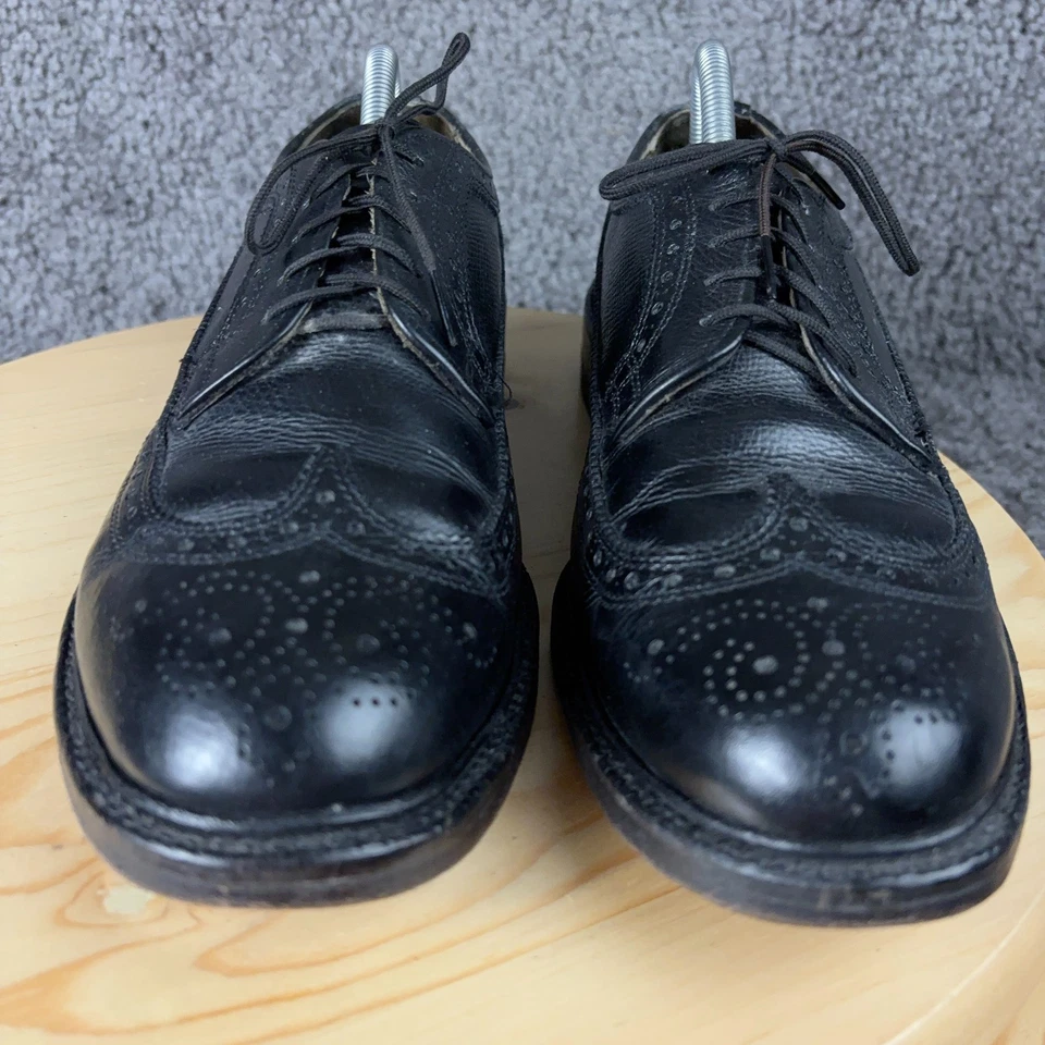 VTG Thom McAn Bootmaster Wingtip Shoes Mens 8.5 Black Leather Derby Made in USA - Image 2 of 4