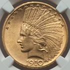 1910 $10 GOLD INDIAN HEAD EAGLE NGC MS 62