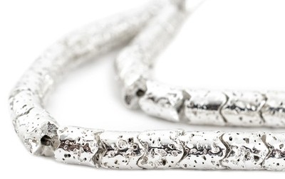 Silver Electroplated Lava Snake Beads 6mm Interlocking Gemstone 16 Inch Strand