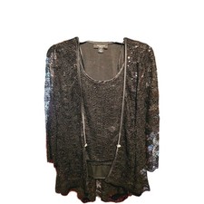 R M Richards Black Sequin Jacket  Top 2 Piece Formal Set Size M Women