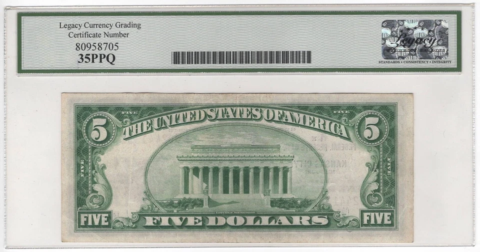 1929 $5 FRBN Kansas City Fr#1850 VF-35 PPQ - Image 2 of 2