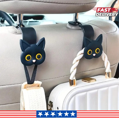 2PCS Cute 3D Cartoon Cat Car Seat Hooks - Handbag & Coat Organizer