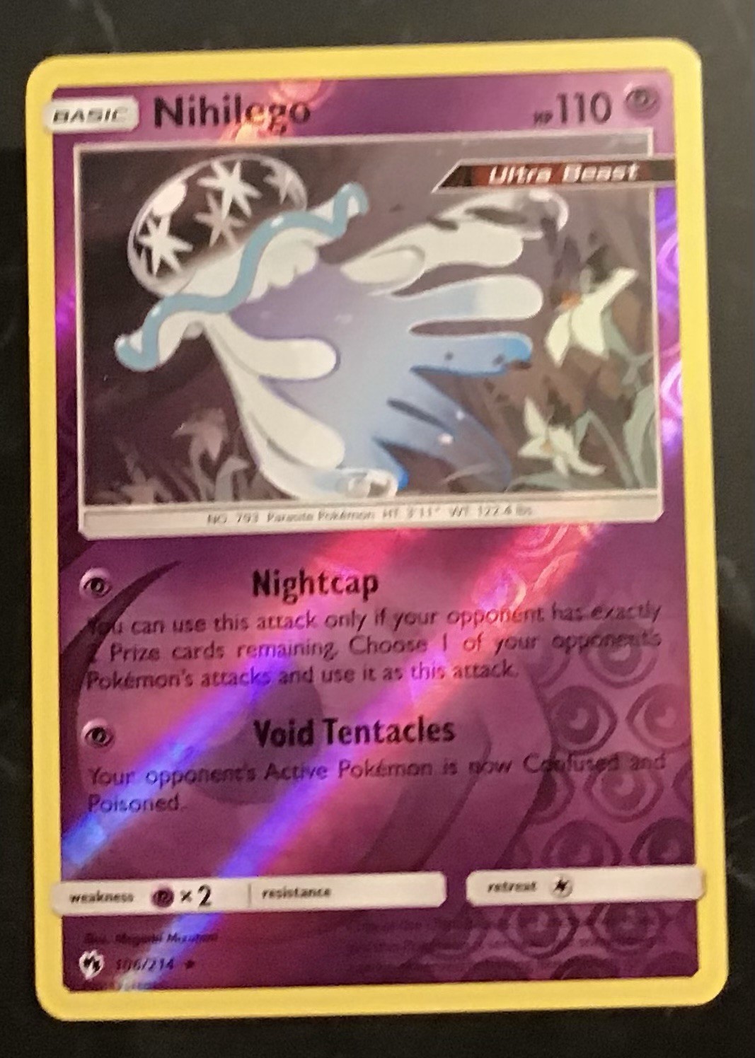 Pokemon Nihilego 106/214 Sun & Moon Lost Thunder Reverse Holo NM