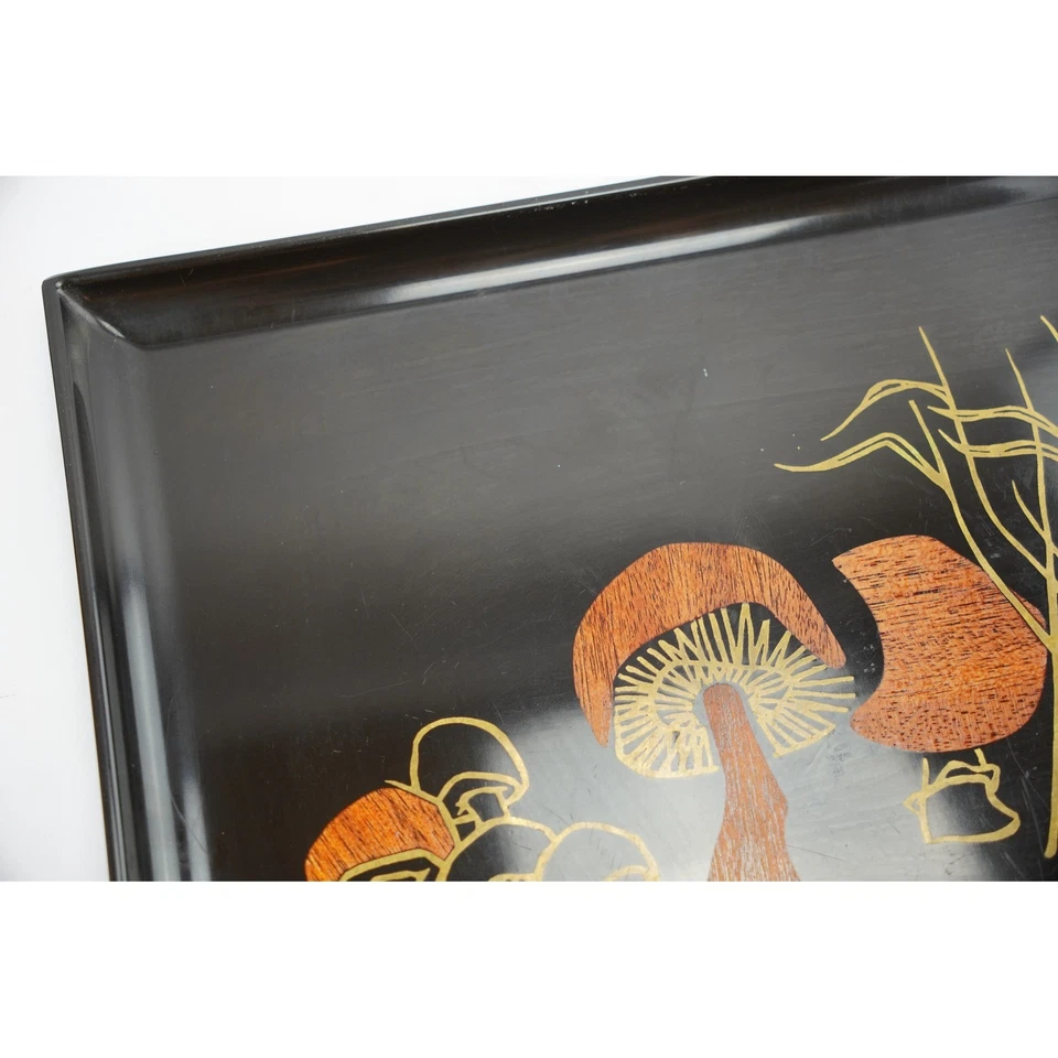 Vintage Couroc of Monterey Mushroom Tray Black Wood MCM Serving Decor - Image 2 of 4