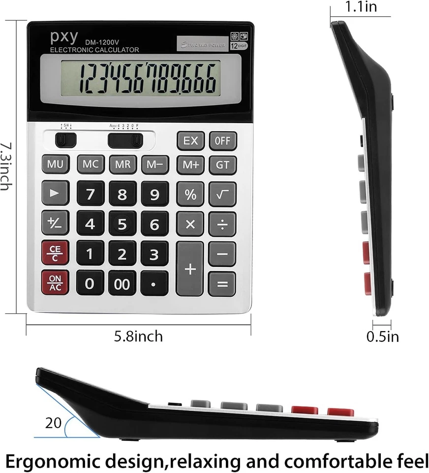 12-Digit Solar & Battery Desktop Calculator with Large LCD Display - Image 4 of 4