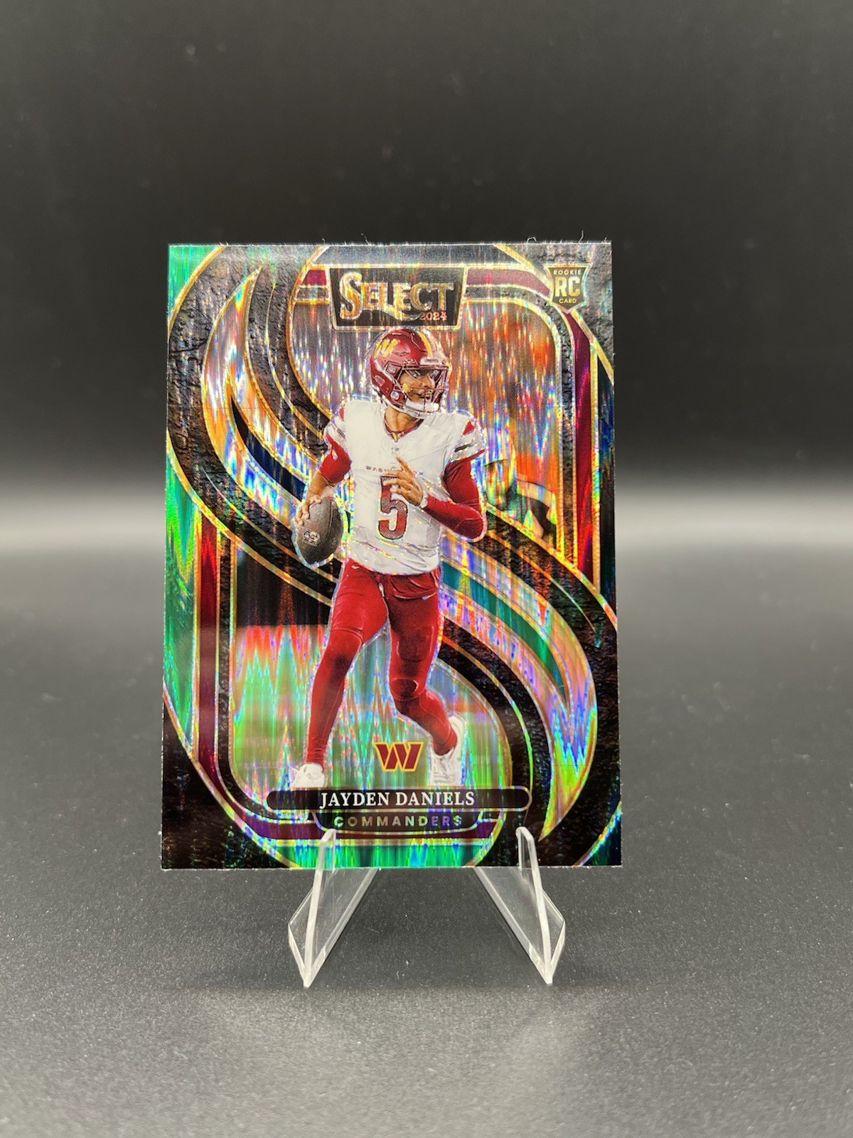 2024 Panini Select Premier Level Jayden Daniels #112 Black & Green Shock Prizm