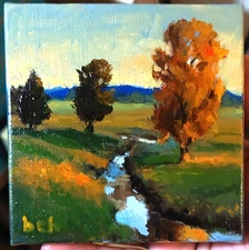 Impressionistic Landscape Oil Painting. 4x4 Inch Oil On Linen