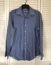 DKNY Slim Fit Mens Dress Shirt Size 15 32/33 Blue Stripe Long Sleeve 100 Cotton