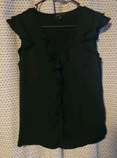 Banana Republic Black Ruffle V-Neck Blouse Sz Small