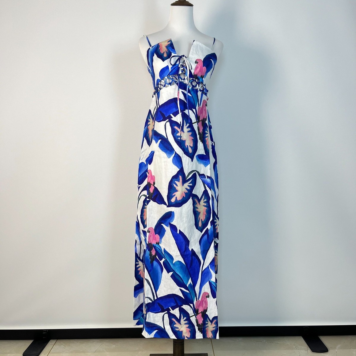 princess polly baby blue dress Farm Rio White Vase Forest Print Smocked Maxi Dress Size S main image 1