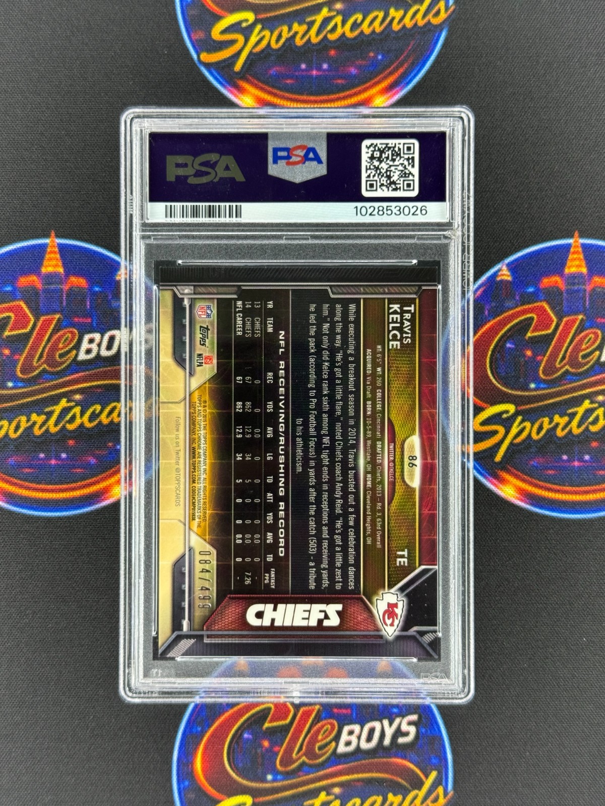 Travis Kelce 2015 Topps Chrome Camo Refractor /499 PSA 10 Chiefs view 2