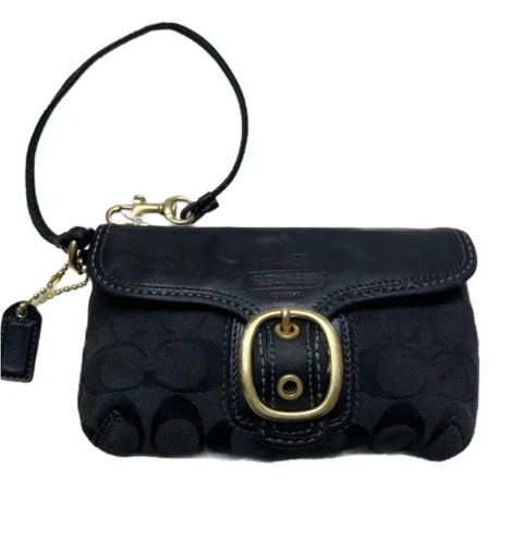 Coach Bleecker Signature scritta nera tela bordo pelle fibbia