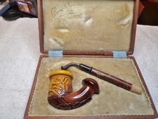 VINTAGE CARVED ANTIQUE BOWL IN BOX BLOCK MEERSCHAUM LARGE TAVERN STYLE PIPE