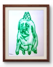 Original Art Birfday dog 14x11 Street Art Style Impressionist Painting on Paper