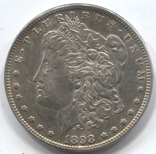 1898  MORGAN SILVER DOLLAR - 90% SILVER - AU -LOT # 188-GOOD YEAR