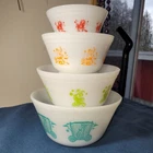 Vtg Federal Glass Circus Animal Set Mixing Bowl Complete Elephant Tiger Horse...