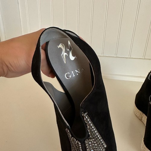 Gina Suede Crystal Embellished Platform Wedge Sandals Black 39 - Picture 10 of 10
