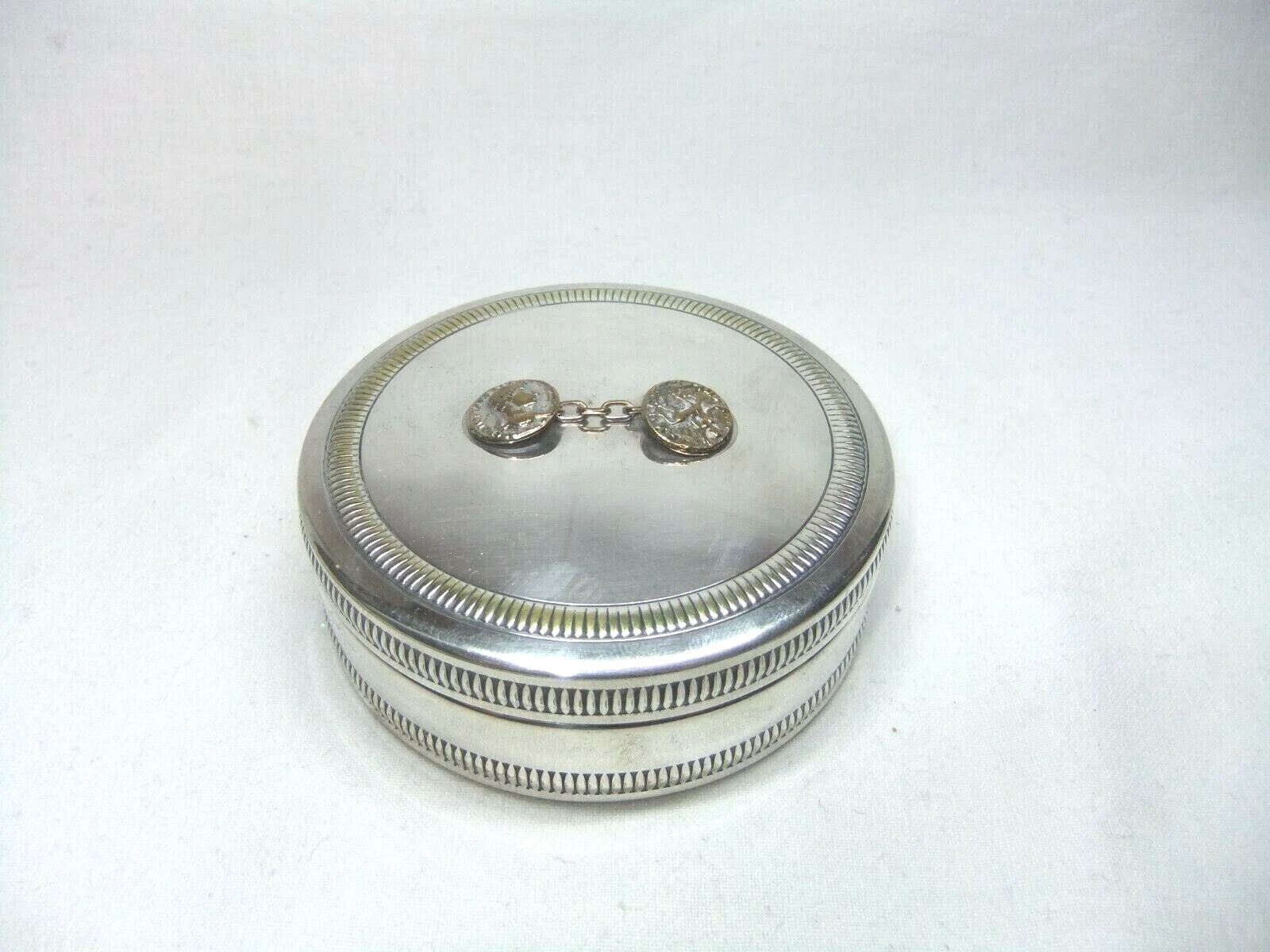 Boîte à boutons de manchette bague bijou Christian Dior plaqué argent par Maria Pergay années 60